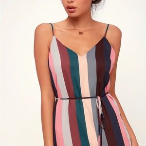 LuLu's Mauve Multi Stripe Belted MIDI Slip Dress- XL NWT